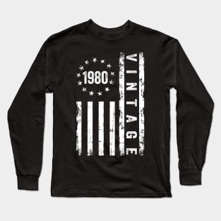 44 Years Old Gifts Vintage 1980 American Flag 44th Birthday Long Sleeve T-Shirt